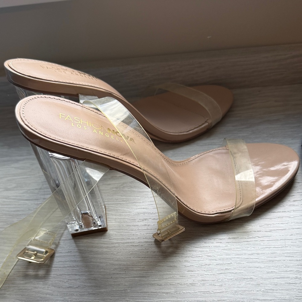 Fashion Nova Clear Strap Heels - Nude